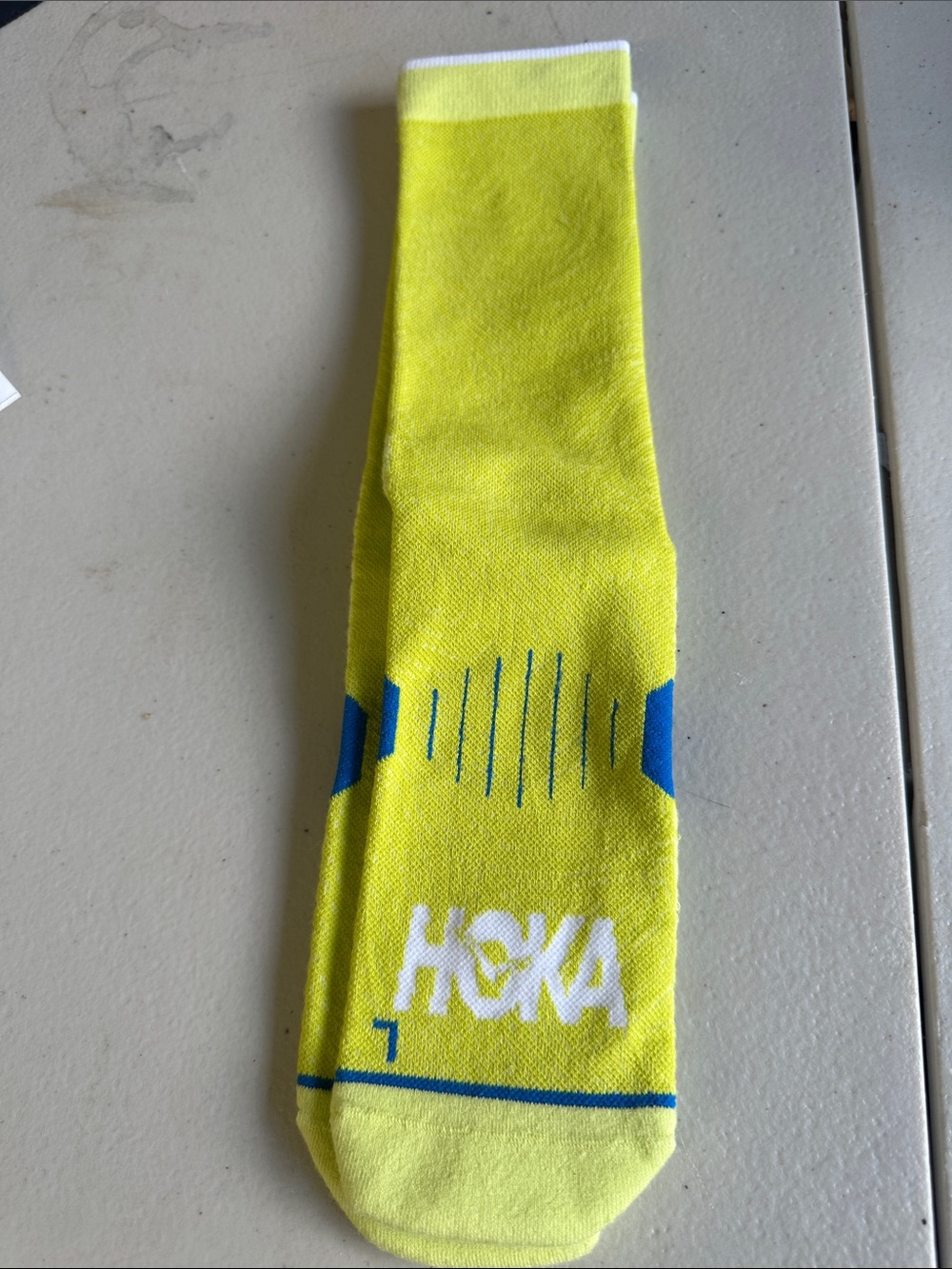 Hoka Neon Yellow Sock with Blue Accents Calf Length Y317